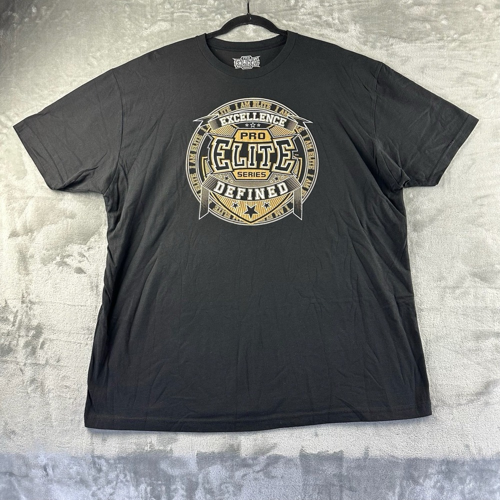 Pro Elite Series T-Shirt Men's XXL Black w/ Gold & White Graphic Print - Picture 1 of 7